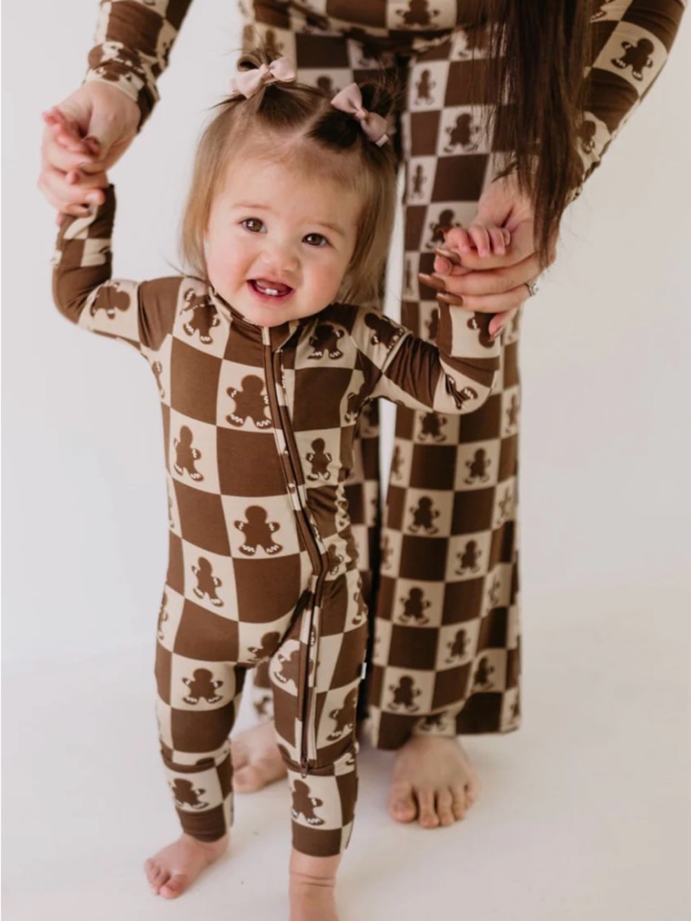 Bamboo Zip Pajamas | Gingerbread Checkerboard